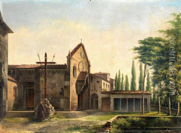 Veduta Della Chiesa Di Sanfrancesco A Fiesole Oil Painting - Fabio Borbottoni