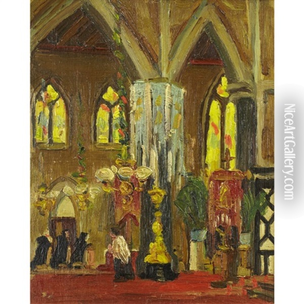 Interior Of A Cathedral Oil Painting - John Young Johnstone