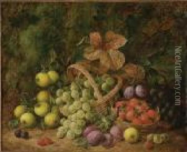 Baskets Of Still Life With Fruits Oil Painting - George Clare