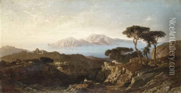 Veduta Di Capri Da Sorrento Oil Painting - Karl August Lindemann-Frommel