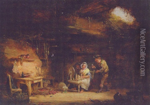 Figures In An Irish Cottage Interior Oil Painting - Nicholas Condy