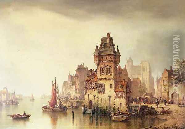 A View on the River Dordrecht Oil Painting - Ludwig Hermann