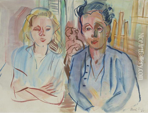 Portrait De Berthe Et Madame Nicolau Oil Painting - Raoul Dufy