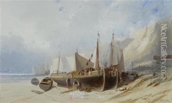 Kustenlandschaft Mit Fischerbooten Oil Painting - Eugene Deshayes