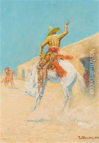 Mexican Vaquero On Bucker Oil Painting - Edward Borein