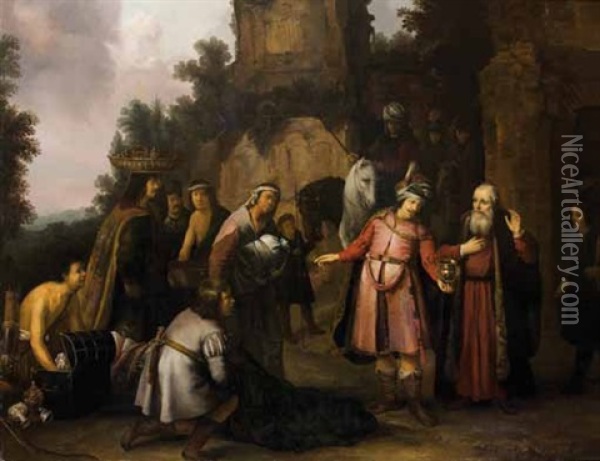 Le Prophete Elisee Refuse Les Presents Que Lui Offre Naaman Oil Painting - Abraham Van Dyck