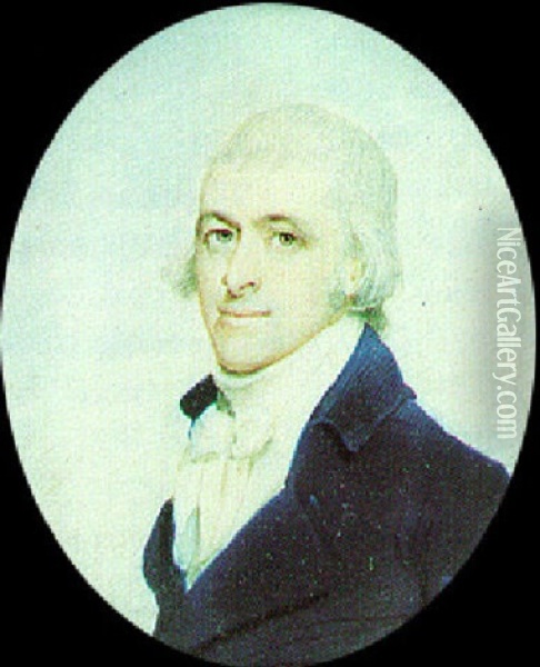 A Gentleman With Powdered Hair, Wearing Blue Coat, Sky Background Oil Painting - Benjamin Trott