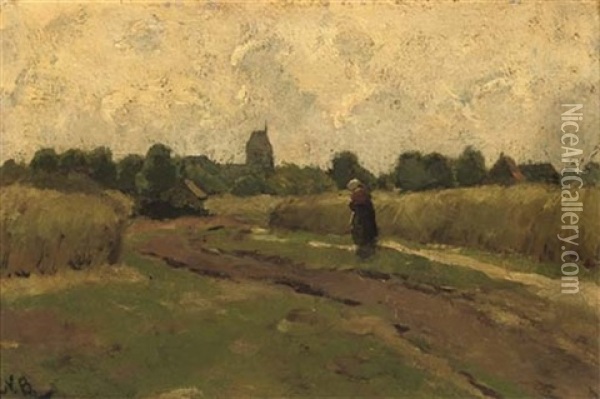 Landschap Bij Hellendoorn - A Stroll In The Fields Oil Painting - Nicolaas Bastert