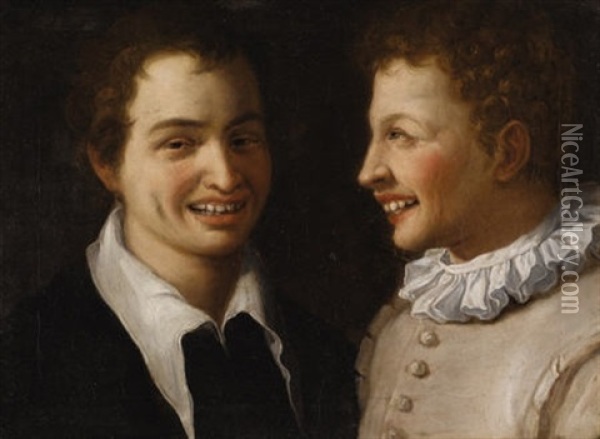 Two Boys, Smiling Oil Painting - Annibale Carracci