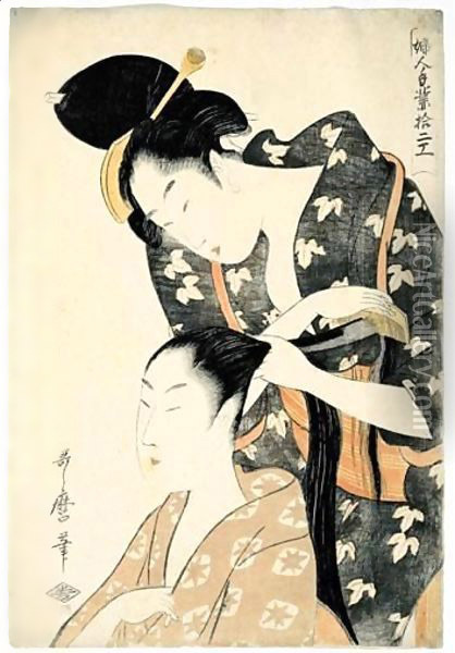 La Coiffeuse Oil Painting - Kitagawa Utamaro