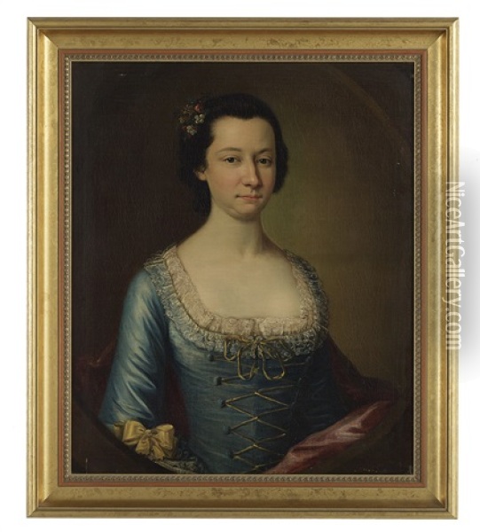 Portrait Of A Lady In Russet Silk Oil Painting - Joseph Blackburn