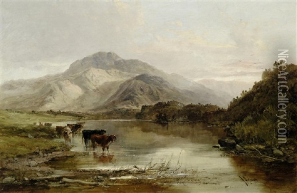 Cattle In A Highland Landscape Oil Painting - Joseph Adam