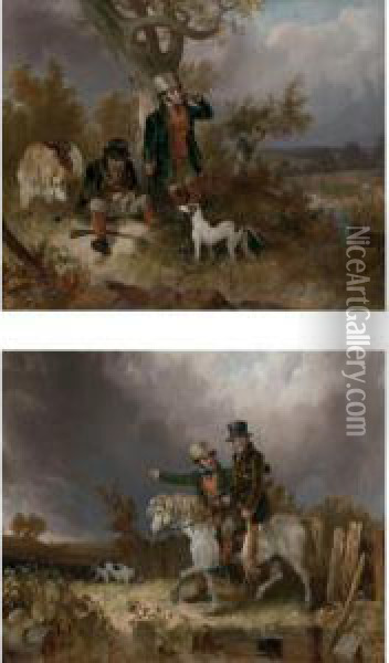 Gamekeepers Refreshing And Gamekeepers Returning: A Pair Oil Painting - Samuel John Egbert Jones