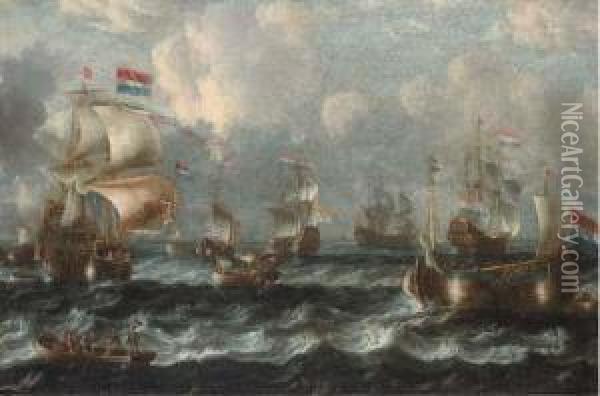 Warships Off The Dutch Coast Oil Painting - Lorenzo A. Castro