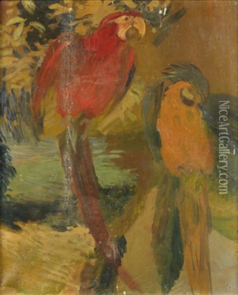 Deux Perroquets Oil Painting - Albert Besnard