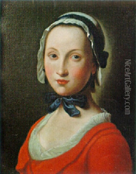 Fanciulla A Mezzo Busto, In Abito Rosso Oil Painting - Pietro Antonio Rotari