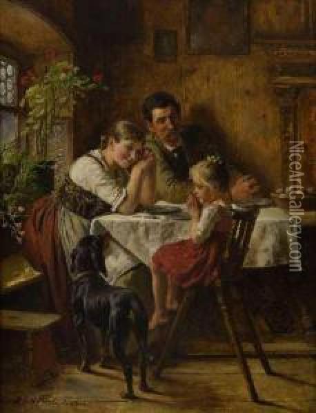 Das Tischgebet. Oil Painting - Adolf Eberle