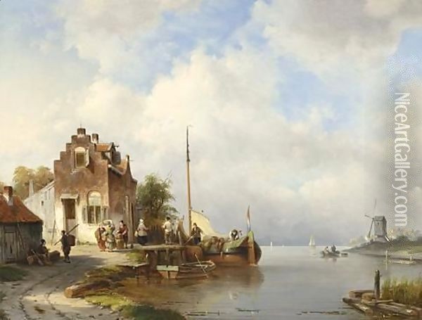 A View Of A Dutch Village On The Waterfront Oil Painting - Jacques Carabain