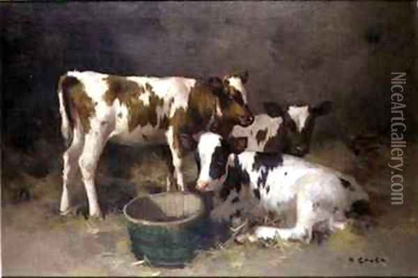 Three Calves Oil Painting - David Gauld