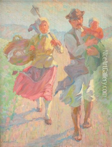 Couple De Paysans Marchant Oil Painting - Odon Edmond Miklosi-Mutschenbacher