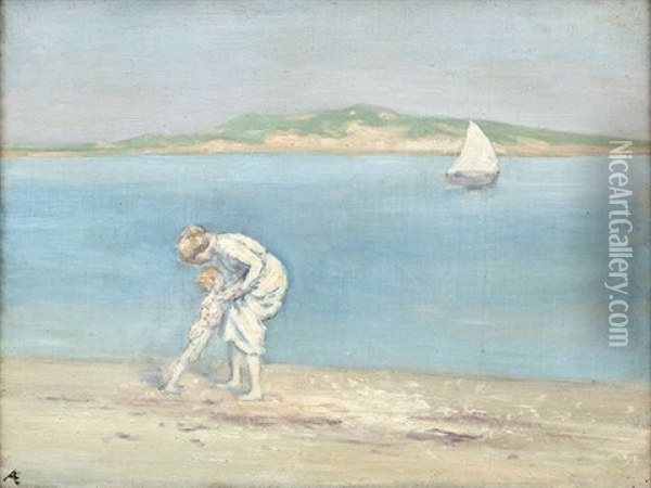 The White Sail, Portmarnock Oil Painting - George Russell