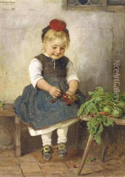Sweet Cherries Oil Painting - Hugo Oehmichen