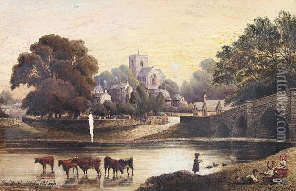 The Cathedral And Bridge Of St. Asaph Oil Painting - Joseph Josiah Dodd
