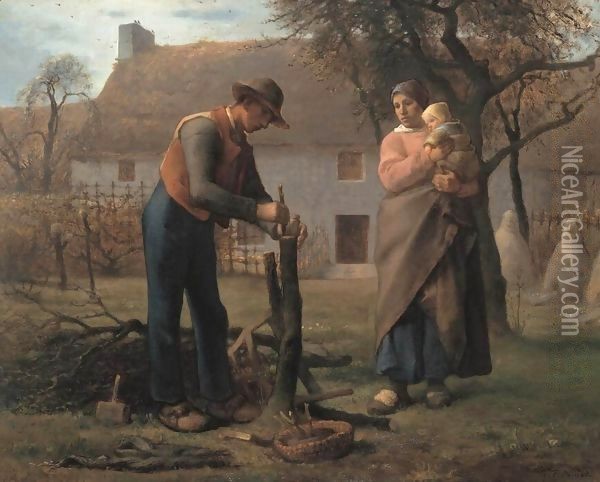 Farmer Inserting a Graft on a Tree Oil Painting - Jean-Francois Millet