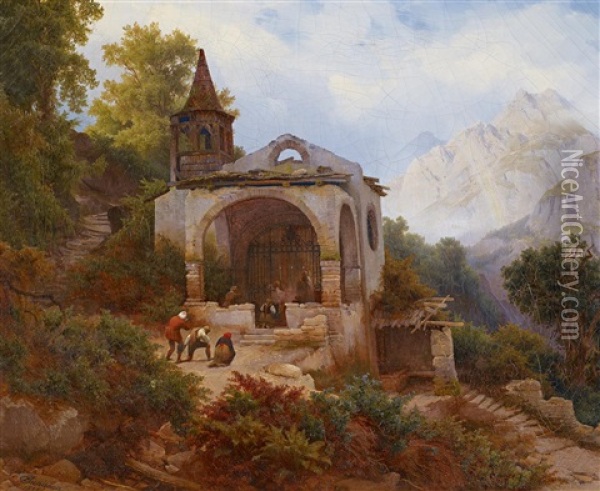 Einsiedlerkapelle In Den Bergen Oil Painting - Eduard Karl Biermann