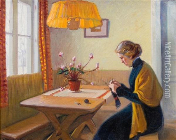 The Artist's Wife Oil Painting - Vaeinoe Haemaelaeinen