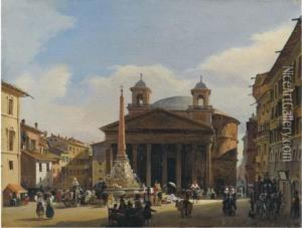 Roma, Piazza Della Rotonda Oil Painting - Ippolito Caffi