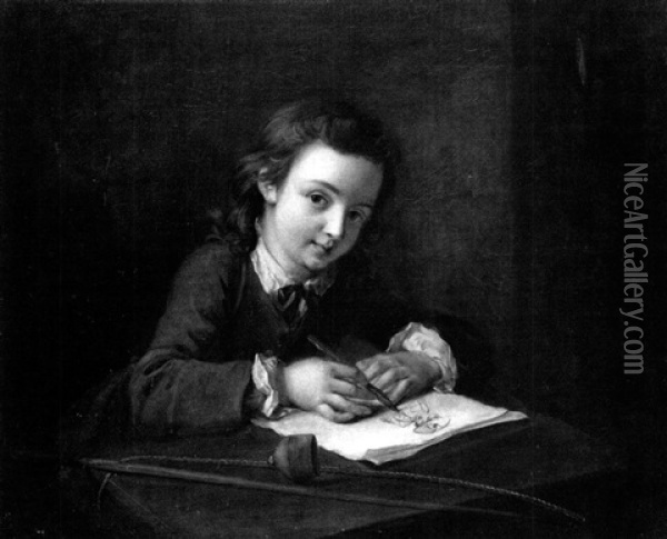 A Boy Drawing At A Desk Oil Painting - Philip Mercier