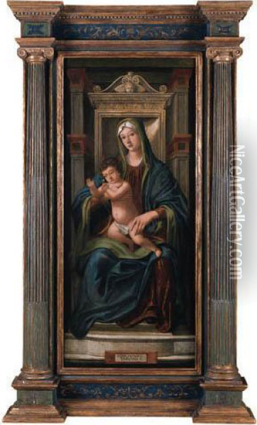 The Virgin And Child Enthroned Oil Painting - Girolamo Da Treviso