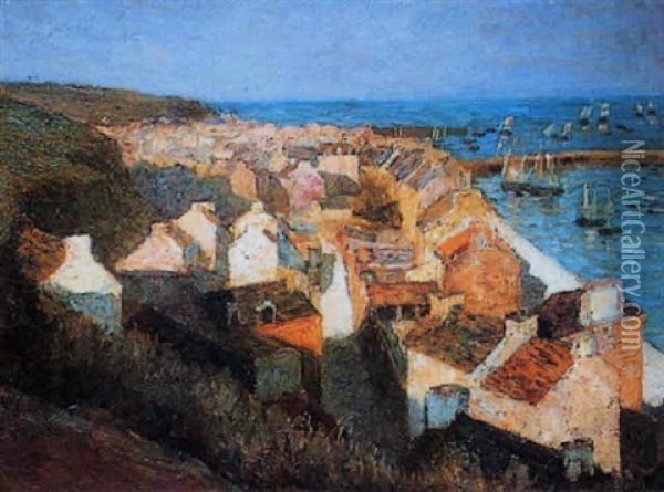 Cancale, Le Port Et Bisquines Sous Voiles Oil Painting - Charles Cottet