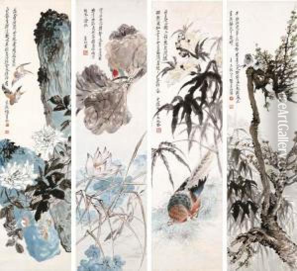 A Set Of Four Hanging Scrolls Oil Painting - Zhang Shanzi