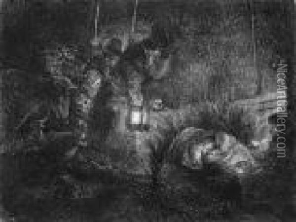 Die Anbetung Der Hirten,bei Laternenschein Oil Painting - Rembrandt Van Rijn