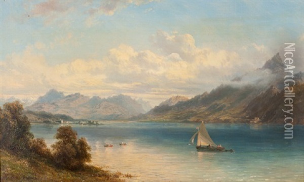 Lac Du Bourget Oil Painting - Pierre Justin Ouvrie