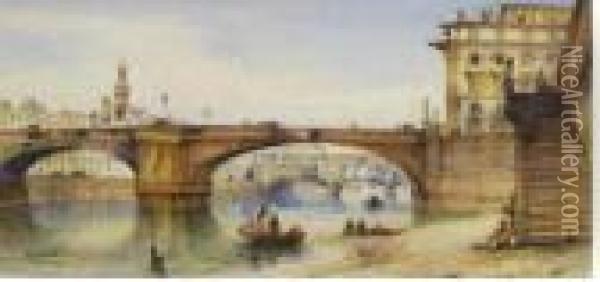 Veduta Di Ponte Santa Trinita Oil Painting - Gabriele Carelli