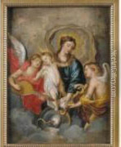 Vierge A L'enfant Entouree D'anges Musiciens Oil Painting - Theodor Van Thulden