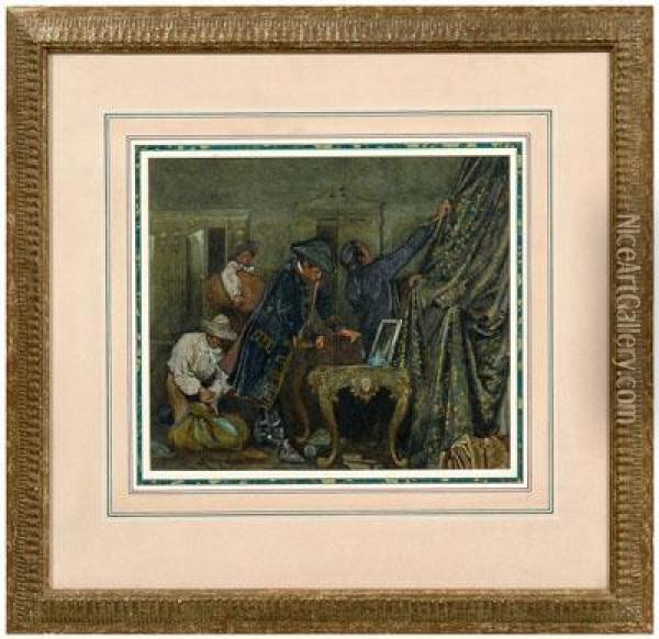 Men Stealing Items From An Elegant Interior Oil Painting - Henry Reynolds Steer