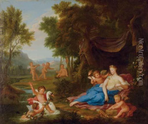 Venus With Attendant Putti In A Wooded Landscape Oil Painting - Louis de, the Younger Boulogne