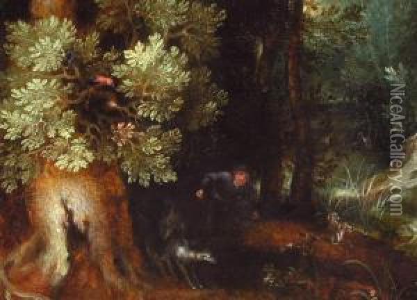 Tiere Im Wald Oil Painting - Gillis van Coninxloo