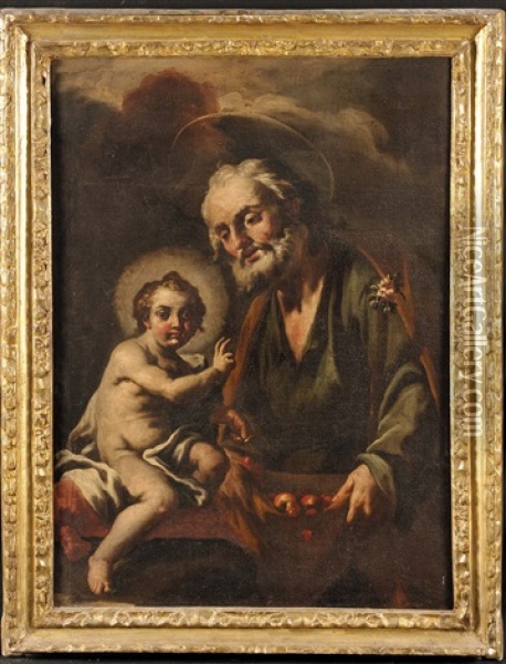 San Giuseppe Con Gesu Benedicente Oil Painting - Lorenzo De Caro