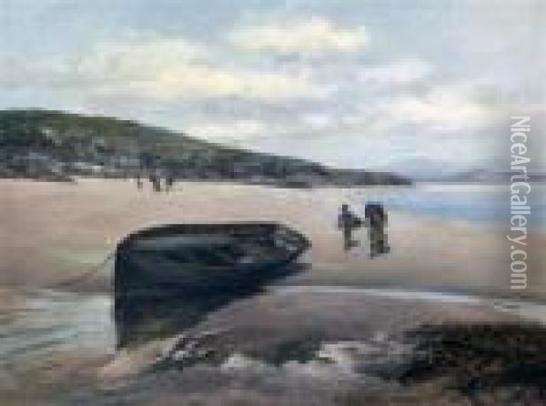 On The Sands, Port Madoc Oil Painting - David Bates