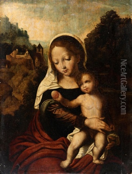 La Vierge A L'enfant Dans Un Paysage Oil Painting - Cornelis van Cleve