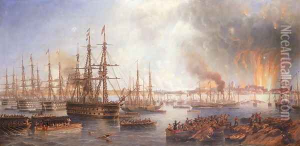 The Bombardment of Sveaborg, 5th August 1855, 1856 Oil Painting - James Wilson Carmichael