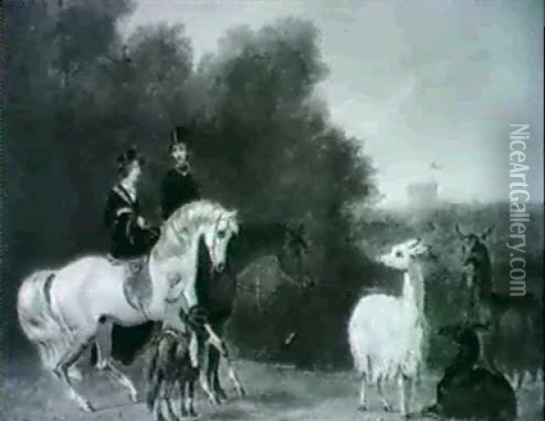Queen Victoria, Prince Albert And Victoria, Princess Royal  In Windsor Great Park Oil Painting - James Pollard