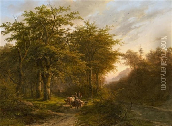 Waldlandschaft Mit Viehzug Oil Painting - Johann Bernard Klombeck