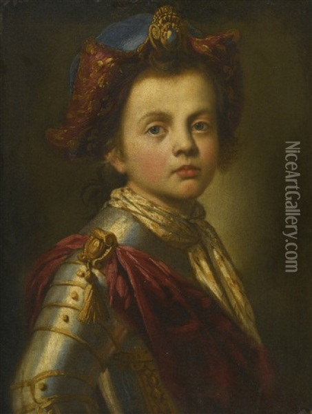 Portrait Of A Young Boy, Bust Length, Dressed In Armor Oil Painting - Giacomo Ceruti