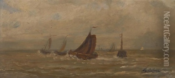 Barque De Peche Avant L'orage Oil Painting - Albert (Albrecht) Dillens